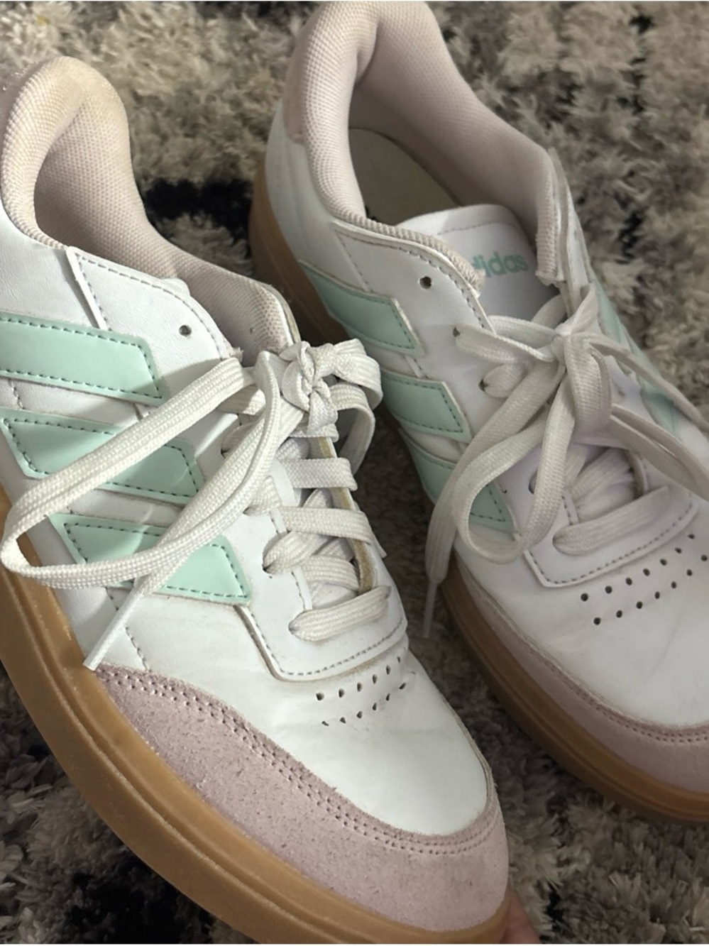 adidas Women's White Mint and Pink Low-Top Sneakers